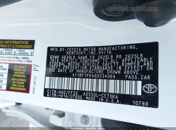 4T1BF1FK4GU234064 2016 TOYOTA CAMRY White Engine compartment view