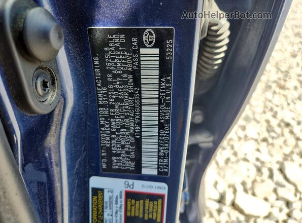 4T1BF1FK4GU563542 2016 TOYOTA CAMRY Blue Շարժիչի բաժամունքի տեսք
