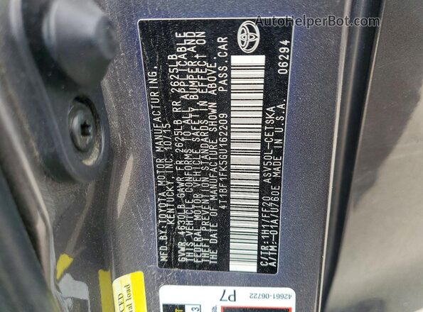 4T1BF1FK5GU162209 2016 TOYOTA CAMRY Gray VIN sticker view
