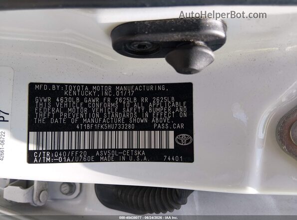 4T1BF1FK5HU733280 2017 TOYOTA CAMRY White Շարժիչի բաժամունքի տեսք