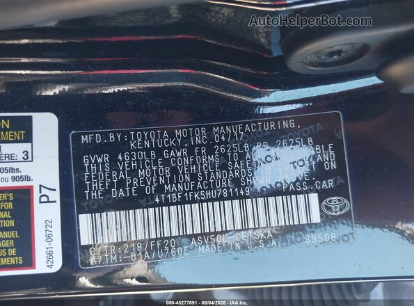 4T1BF1FK5HU781149 2017 TOYOTA CAMRY Black Engine compartment view