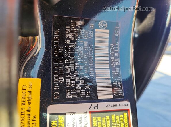 4T1BF1FK7GU123413 2016 TOYOTA CAMRY Black Вид наклейки з VIN-кодом