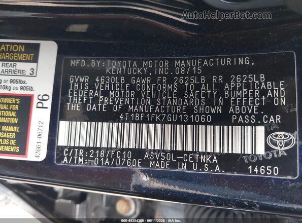 4T1BF1FK7GU131060 2016 TOYOTA CAMRY Black Շարժիչի բաժամունքի տեսք