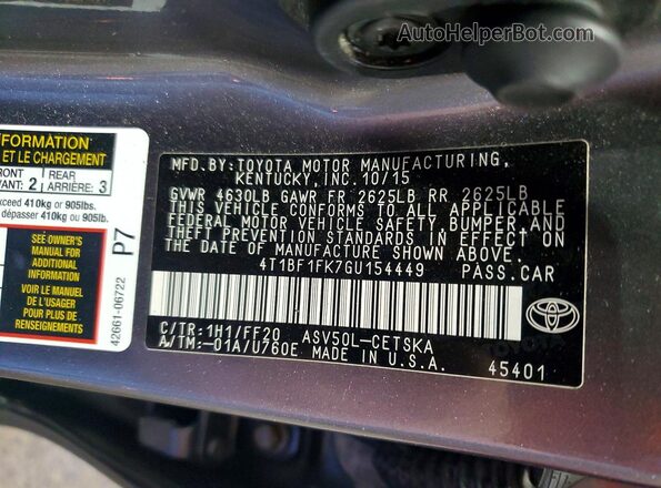 4T1BF1FK7GU154449 2016 TOYOTA CAMRY Угольный Вид подкапотного пространства