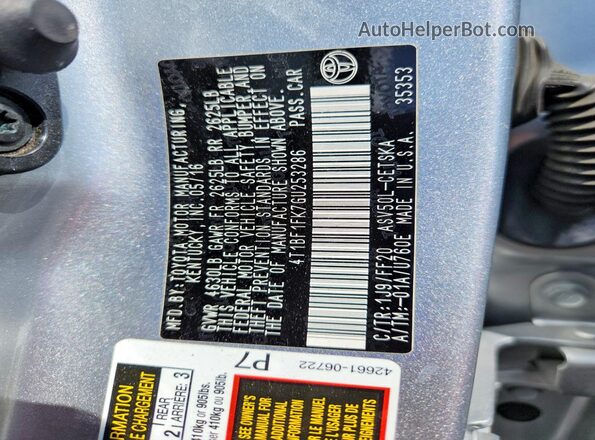 4T1BF1FK7GU253286 2016 TOYOTA CAMRY Silver Vista de la etiqueta del VIN