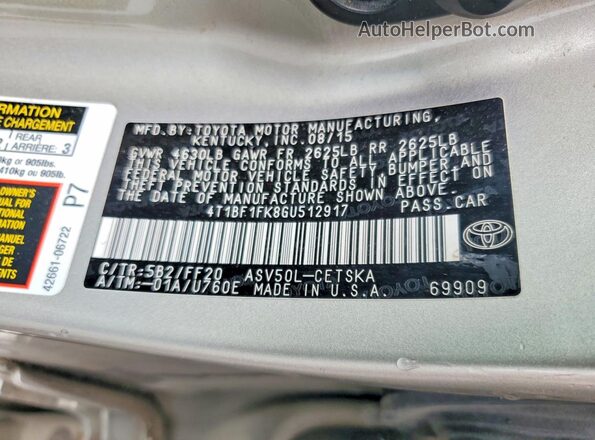 4T1BF1FK8GU512917 2016 TOYOTA CAMRY Silver 