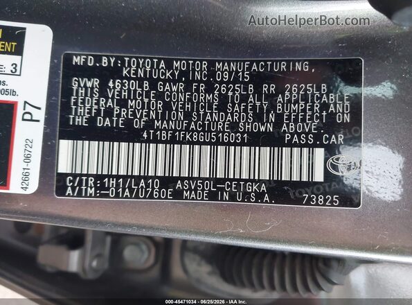 4T1BF1FK8GU516031 2016 TOYOTA CAMRY Gray Շարժիչի բաժամունքի տեսք