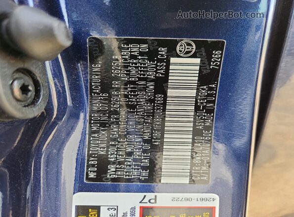 4T1BF1FK8HU637689 2017 TOYOTA CAMRY Blue 