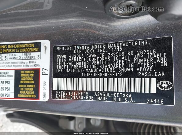 4T1BF1FK9GU548115 2016 TOYOTA CAMRY Brown Widok komory silnika