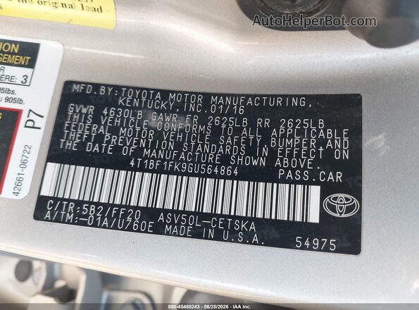 4T1BF1FK9GU564864 2016 TOYOTA CAMRY Золотой Вид подкапотного пространства