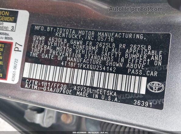 4T1BF1FKXGU254142 2016 TOYOTA CAMRY Gray Engine compartment view