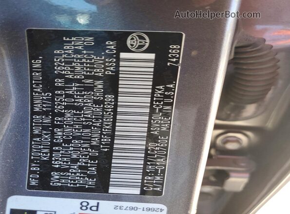 4T1BF1FKXGU548298 2016 TOYOTA CAMRY Charcoal Engine compartment view