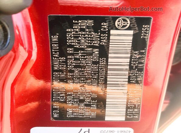 4T1BF1FKXGU577655 2016 TOYOTA CAMRY Red 