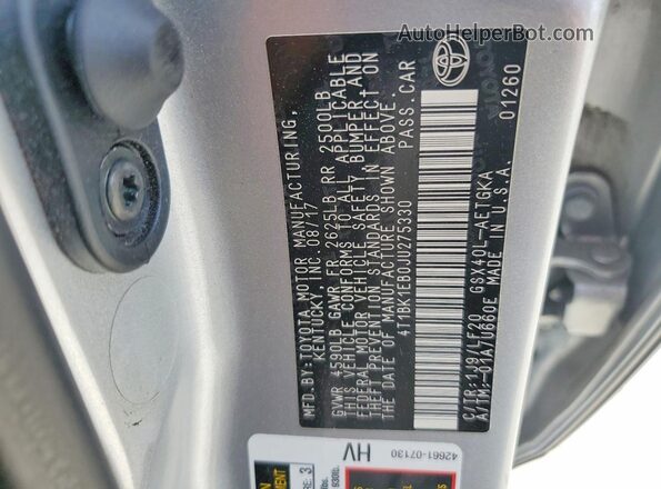 4T1BK1EB0JU275330 2018 TOYOTA AVALON Silver VIN sticker view