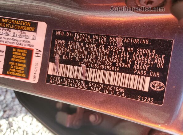 4T1BK1EB2GU199814 2016 TOYOTA AVALON Gray Engine compartment view
