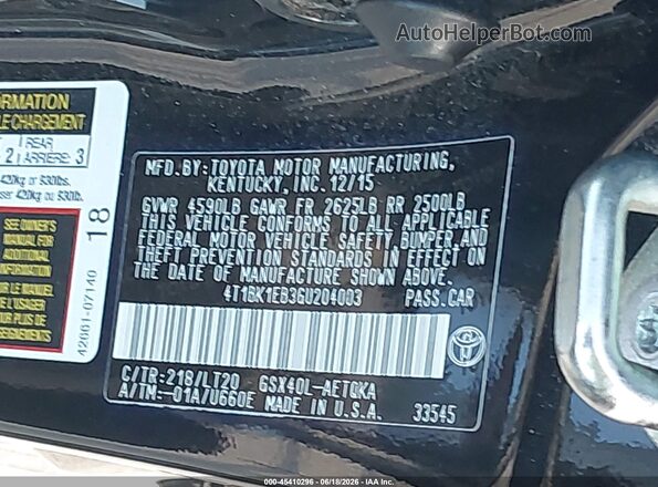 4T1BK1EB3GU204003 2016 TOYOTA AVALON Black Engine compartment view