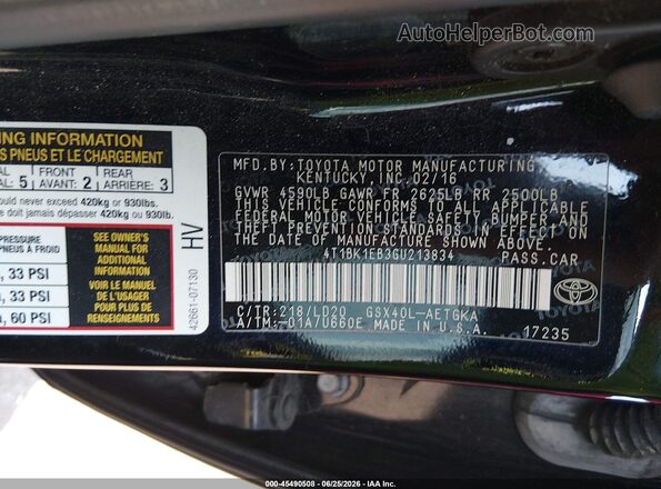 4T1BK1EB3GU213834 2016 TOYOTA AVALON Black ძრავის განყოფილების ხედი
