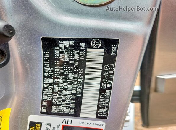 4T1BK1EB3JU275497 2018 TOYOTA AVALON Silver ძრავის განყოფილების ხედი