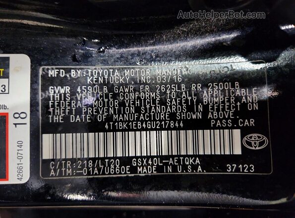 4T1BK1EB4GU217844 2016 TOYOTA AVALON Black 
