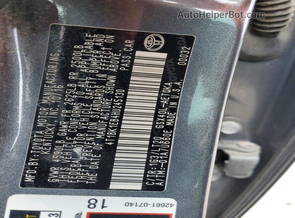 4T1BK1EB4HU245130 2017 TOYOTA AVALON Black Вид підкапотного простору