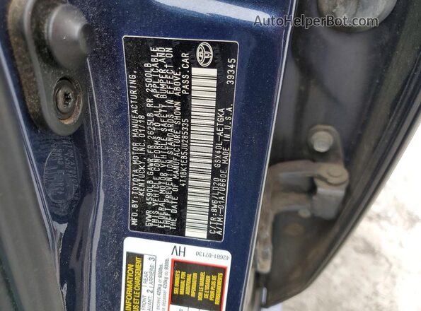 4T1BK1EB5JU285335 2018 TOYOTA AVALON Blue Вид підкапотного простору