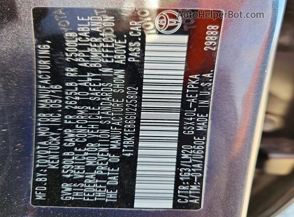 4T1BK1EB6GU225802 2016 TOYOTA AVALON Gray Engine compartment view