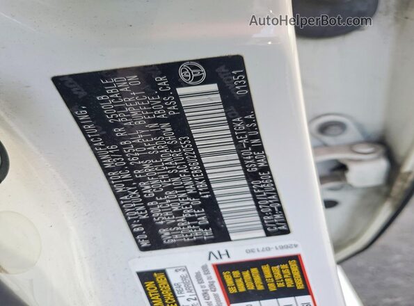 4T1BK1EB8GU220553 2016 TOYOTA AVALON White VIN կոդի պիտակի տեսք
