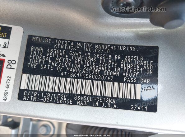 4T1BK1FK5GU030742 2016 TOYOTA CAMRY Серебряный Вид подкапотного пространства