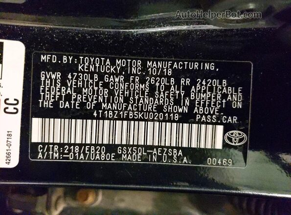 4T1BZ1FB5KU020118 2019 TOYOTA AVALON Black 