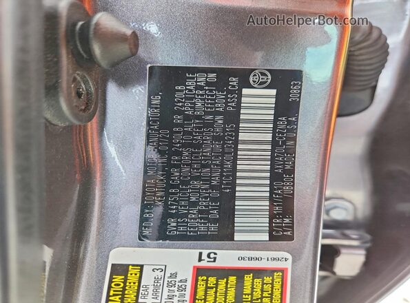 4T1C11AK0LU342315 2020 TOYOTA CAMRY Gray Vista de la etiqueta del VIN