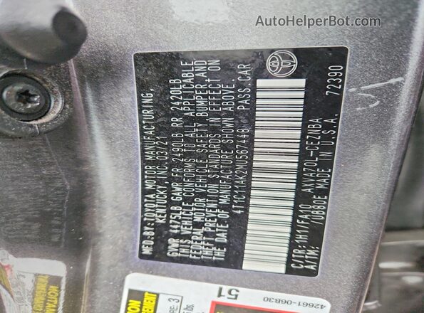 4T1C11AK2MU567448 2021 TOYOTA CAMRY Gray 