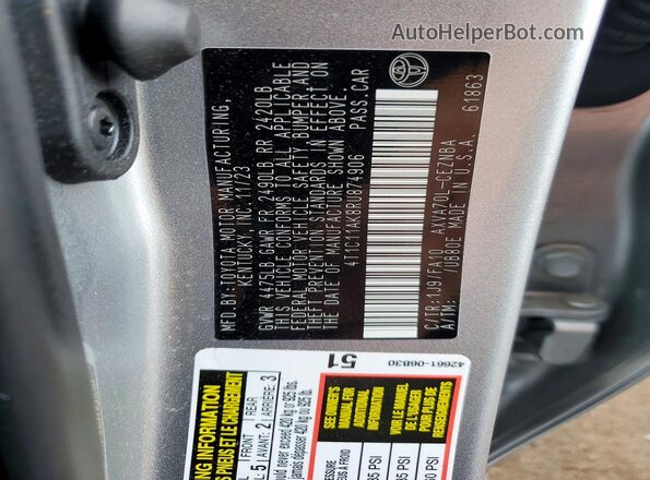 4T1C11AK8RU874906 2024 TOYOTA CAMRY Серебряный 