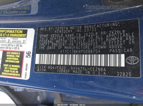 4T1C11BK4PU098754 2023 TOYOTA CAMRY Blue Widok komory silnika