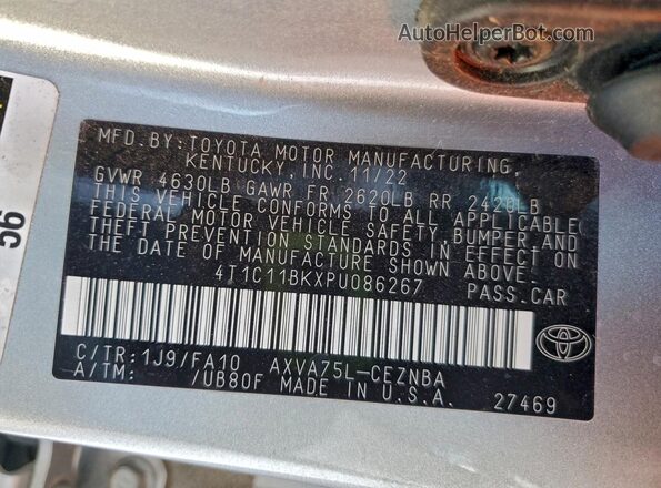 4T1C11BKXPU086267 2023 TOYOTA CAMRY Silver VIN կոդի պիտակի տեսք