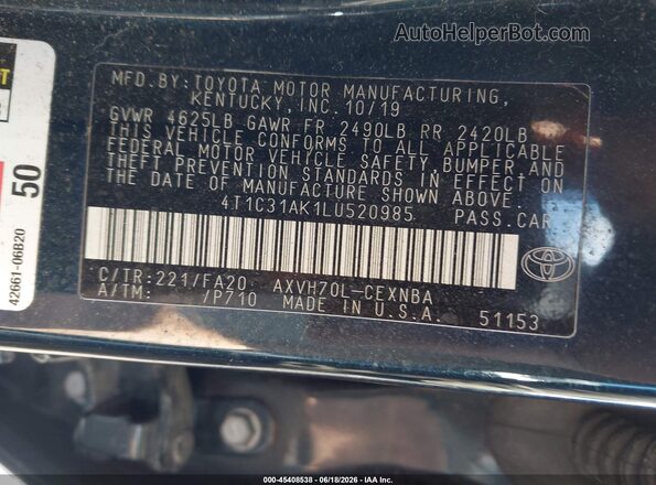 4T1C31AK1LU520985 2020 TOYOTA CAMRY Blue Engine compartment view
