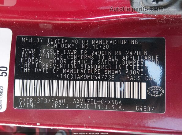 4T1C31AK9MU547739 2021 TOYOTA CAMRY Red Engine compartment view