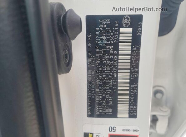 4T1C31AKXPU608908 2023 TOYOTA CAMRY White Вид підкапотного простору