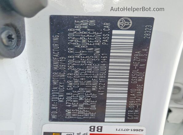 4T1CZ1FB5LU041461 2020 TOYOTA AVALON White Engine compartment view