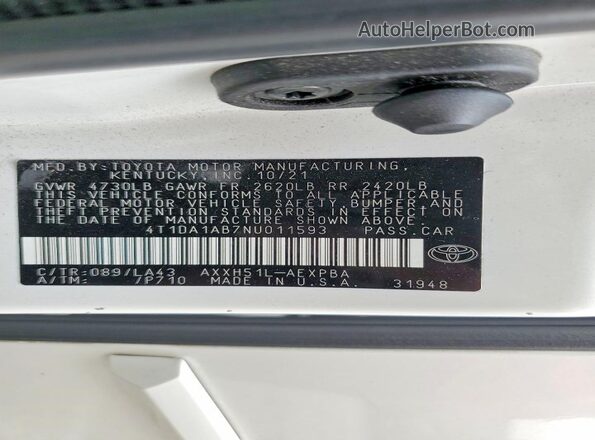 4T1DA1AB7NU011593 2022 TOYOTA AVALON White 