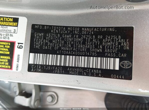 4T1DAACK0SU014795 2025 TOYOTA CAMRY Серебряный Вид подкапотного пространства