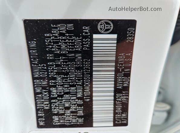 4T1DAACK0SU123662 2025 TOYOTA CAMRY White Вид підкапотного простору