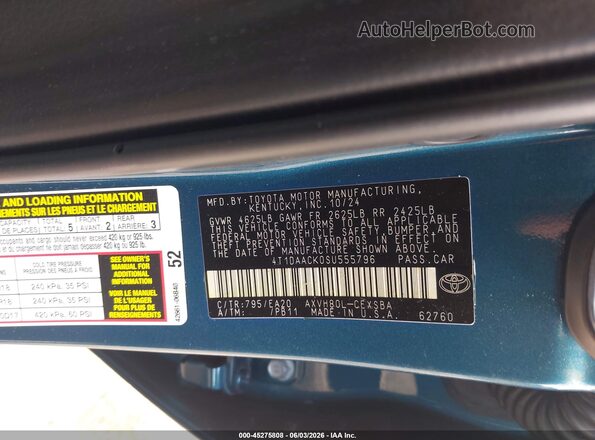 4T1DAACK0SU555796 2025 TOYOTA CAMRY Blue Widok komory silnika