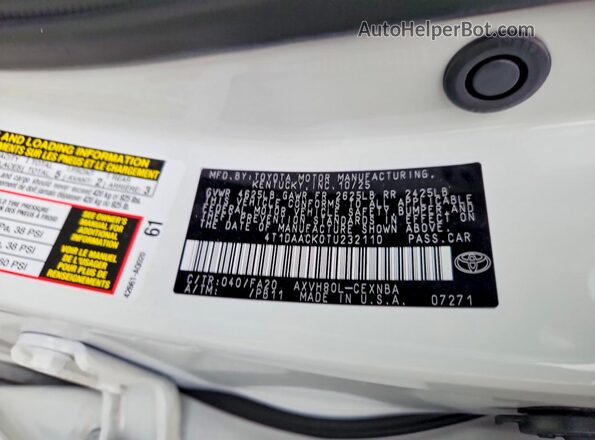 4T1DAACK0TU232110 2026 TOYOTA CAMRY White 