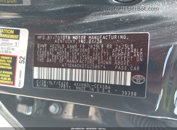4T1DAACK0TU258674 2026 TOYOTA CAMRY Gray Vista del compartimento del motor
