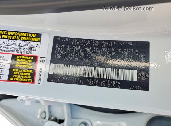 4T1DAACK0TU655365 2026 TOYOTA CAMRY Белый 
