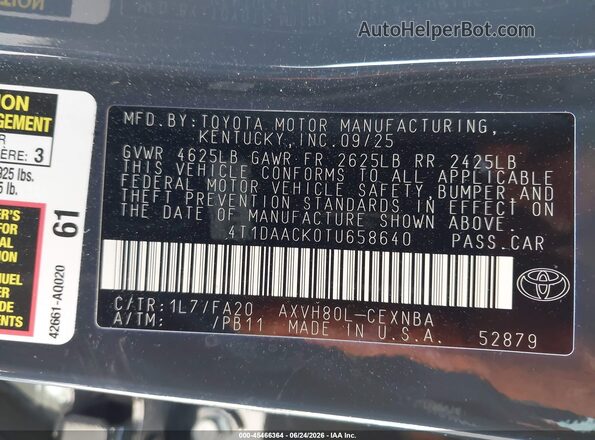 4T1DAACK0TU658640 2026 TOYOTA CAMRY Gray Engine compartment view