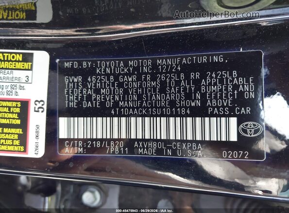 4T1DAACK1SU101184 2025 TOYOTA CAMRY Black ძრავის განყოფილების ხედი