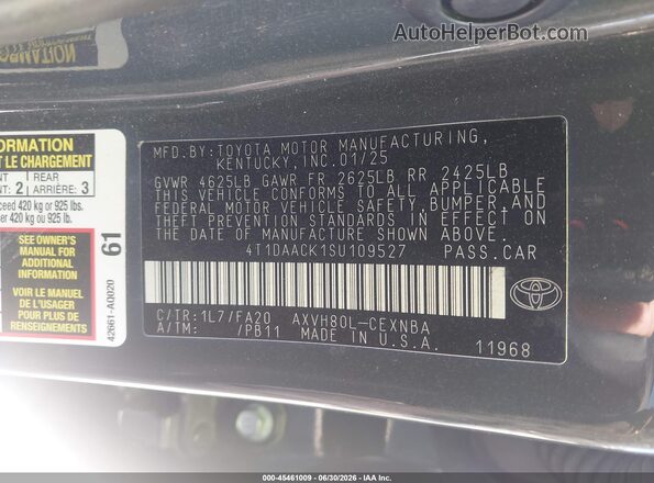 4T1DAACK1SU109527 2025 TOYOTA CAMRY Gray Вид підкапотного простору