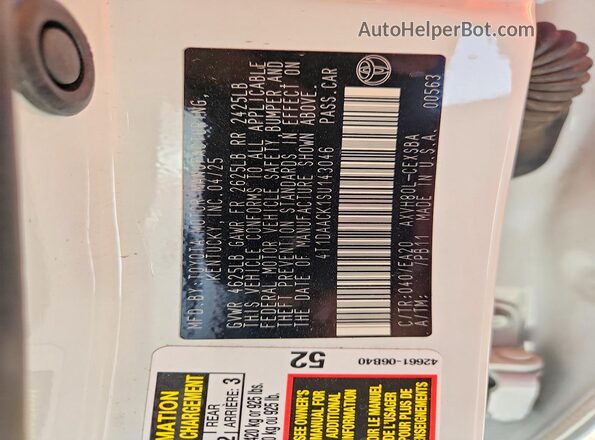 4T1DAACK1SU143046 2025 TOYOTA CAMRY White Vista del compartimento del motor