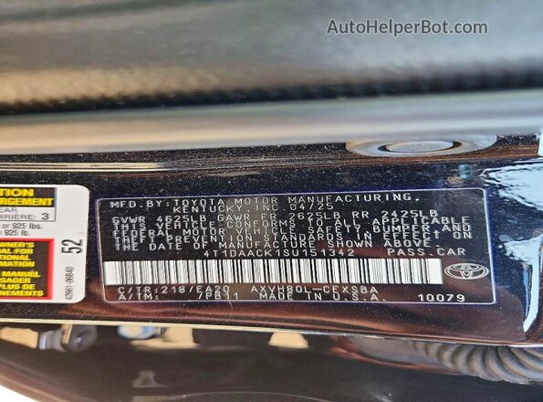 4T1DAACK1SU151342 2025 TOYOTA CAMRY Black Շարժիչի բաժամունքի տեսք